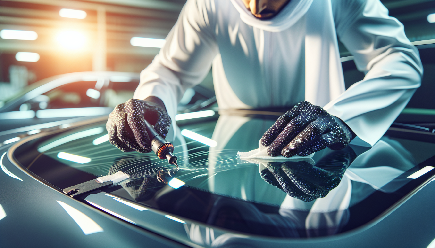 Lamborghini windshield replacement UAE - autoglass technician close-up UAE