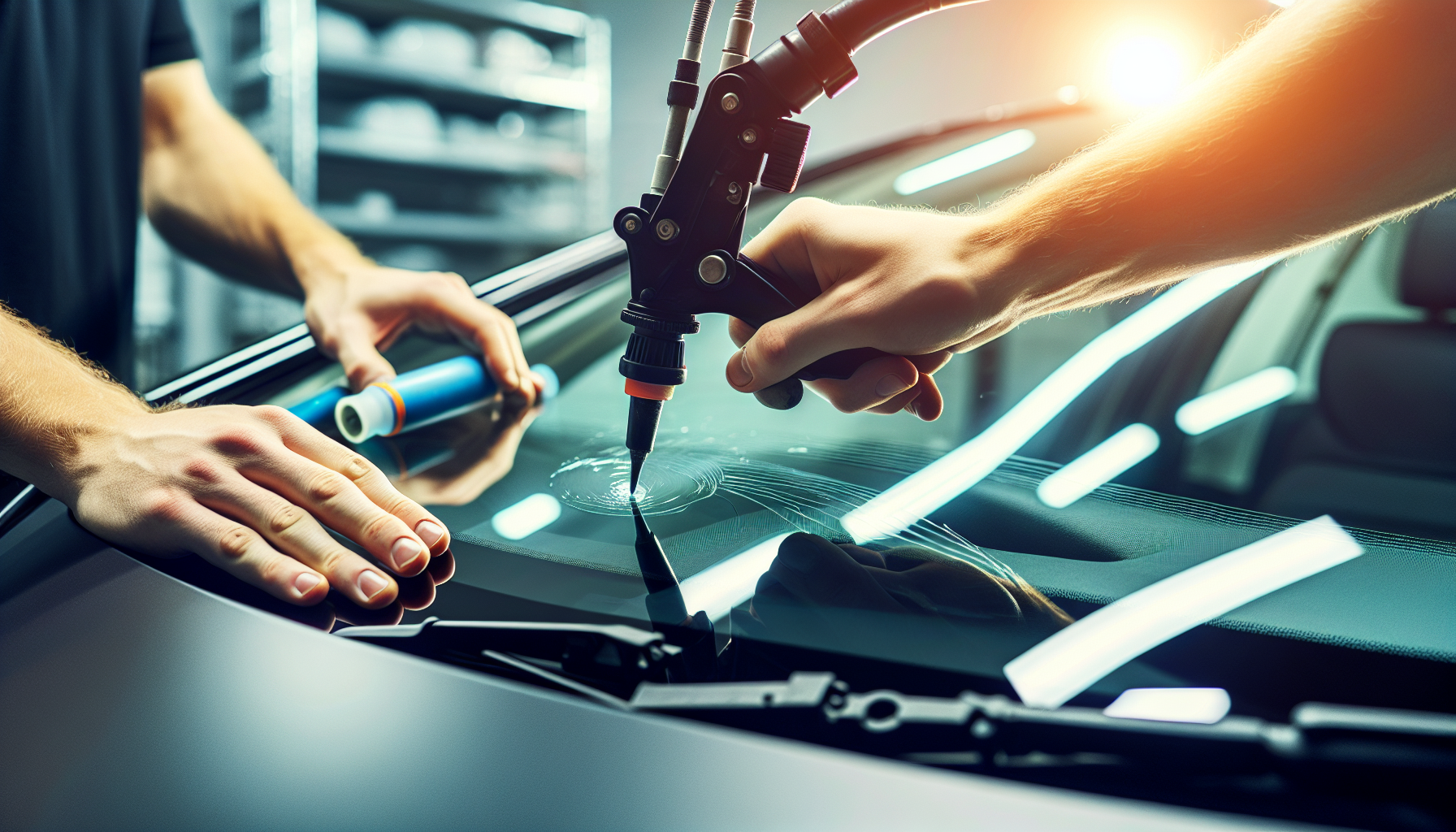 Audi A1 windshield replacement - autoglass technician close-up UAE