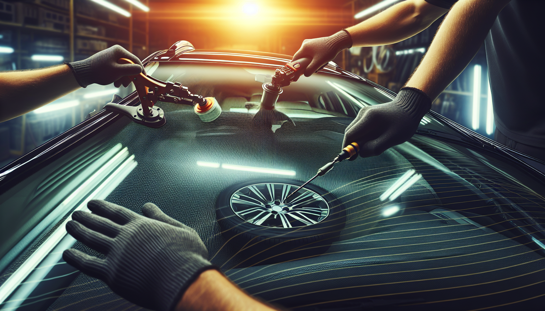 Audi A3 windshield replacement - autoglass technician close-up UAE