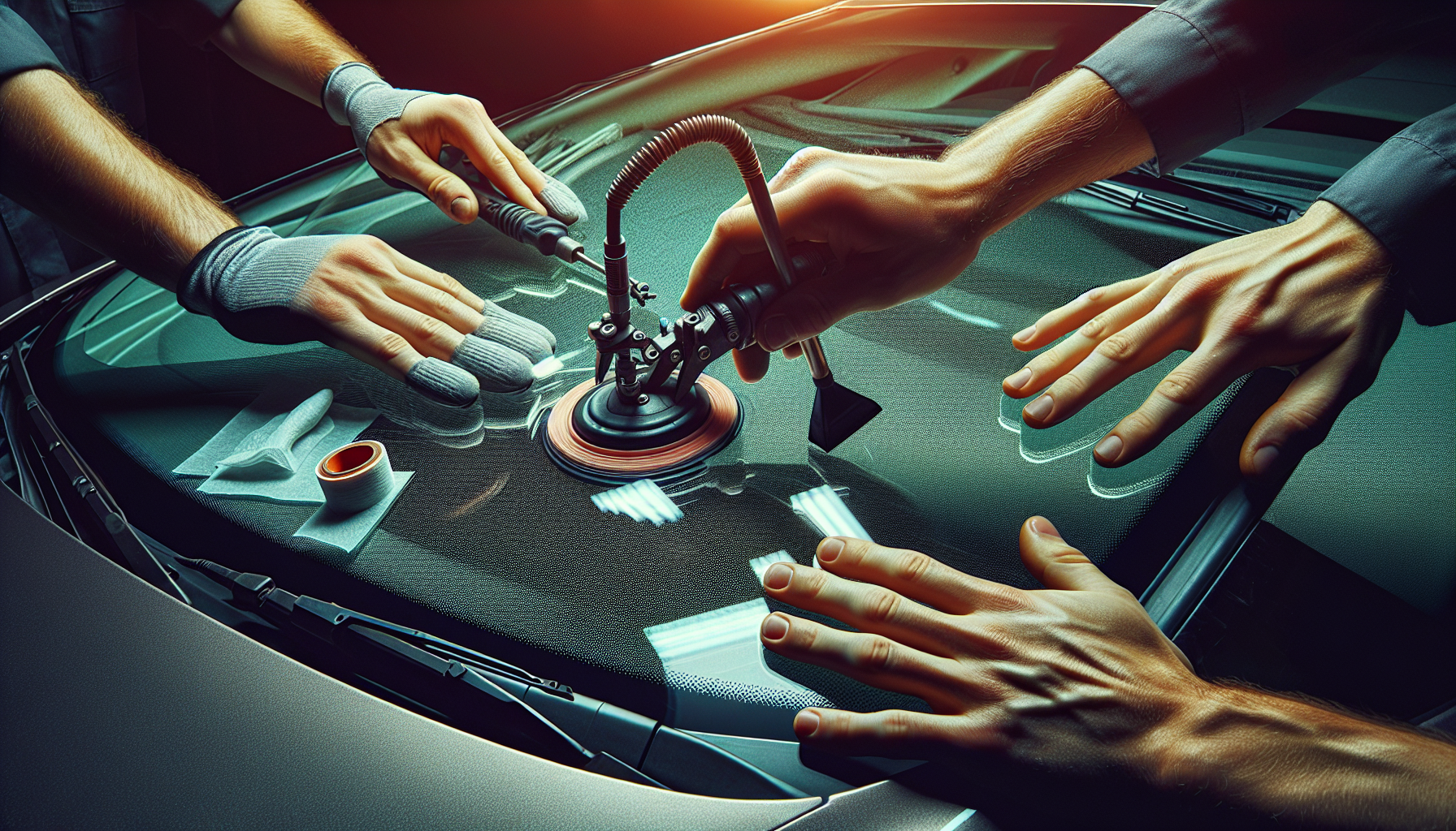 Audi Q7 windshield replacement - autoglass technician close-up UAE