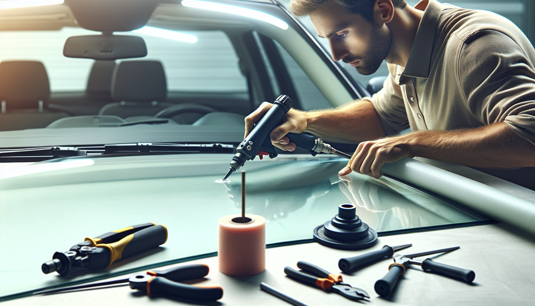 BMW 1 series windshield replacement - autoglass technician close-up UAE