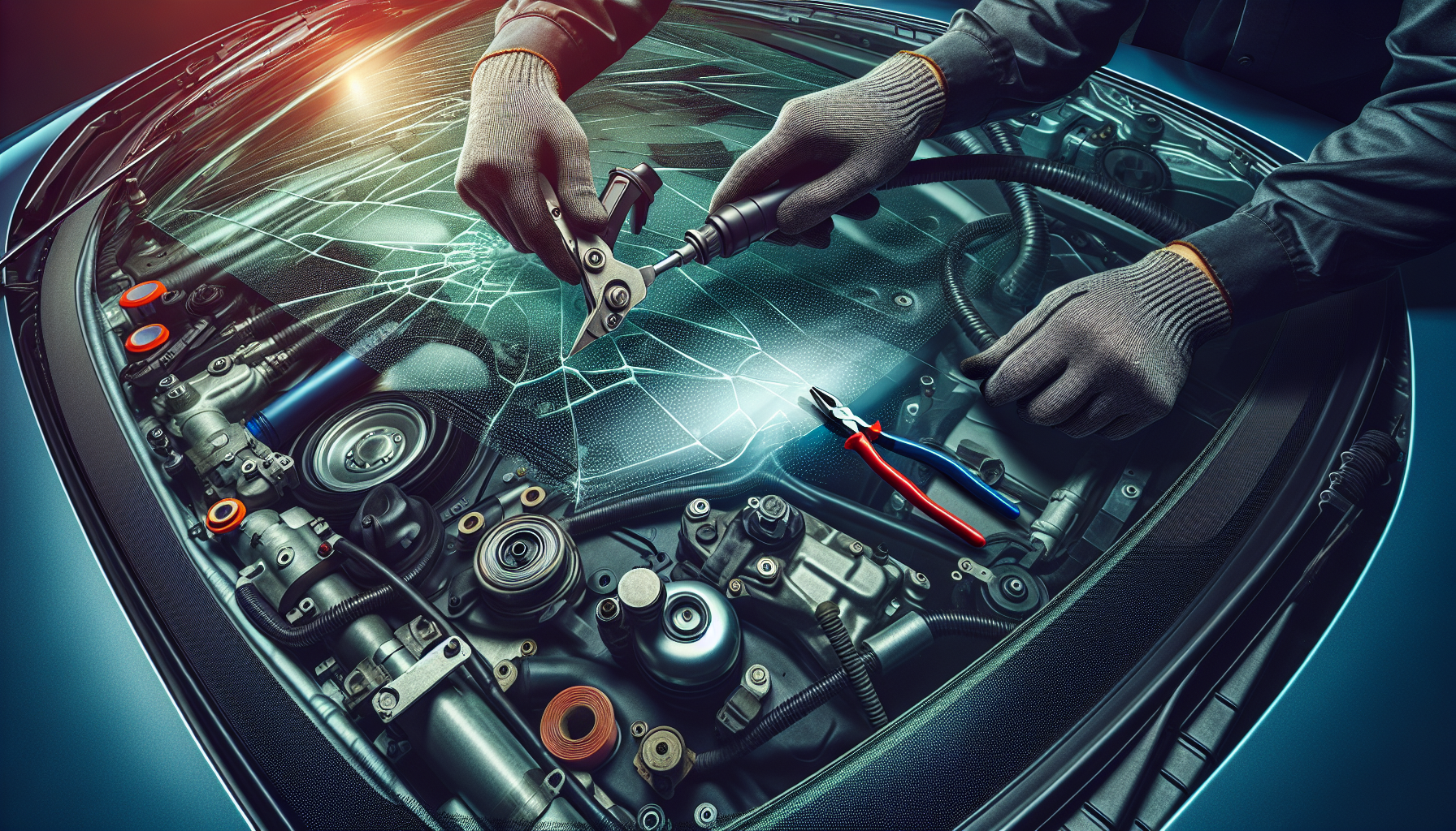 Citroën C4 windshield replacement - autoglass technician close-up UAE