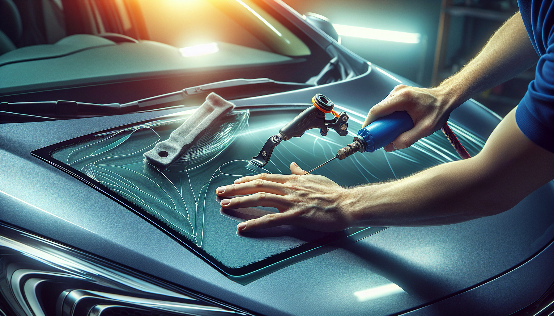 Hyundai i20 windshield replacement - autoglass technician close-up UAE