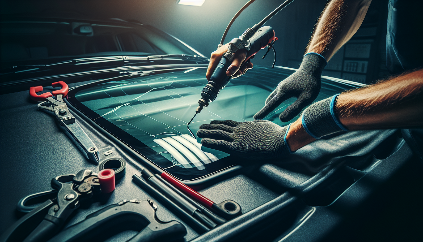 KIA Sportage windshield replacement - autoglass technician close-up UAE