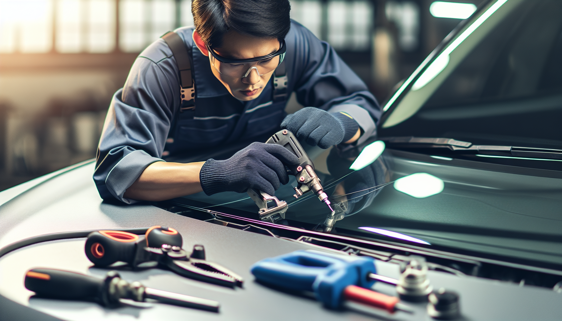 Land Rover Discovery windshield replacement - autoglass technician close-up UAE