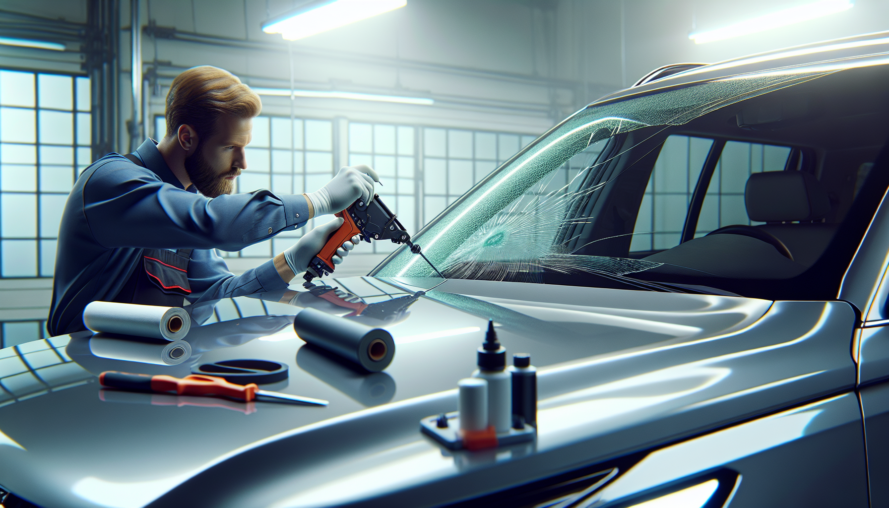 Land Rover Range Rover windshield replacement - autoglass technician close-up UAE