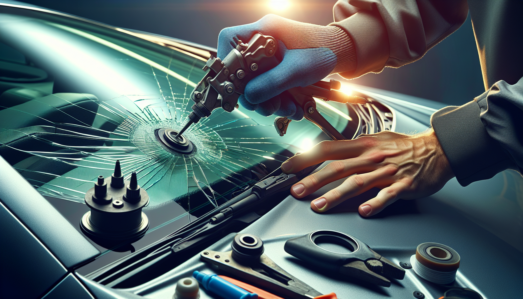 Mazda 3 windshield replacement - autoglass technician close-up UAE