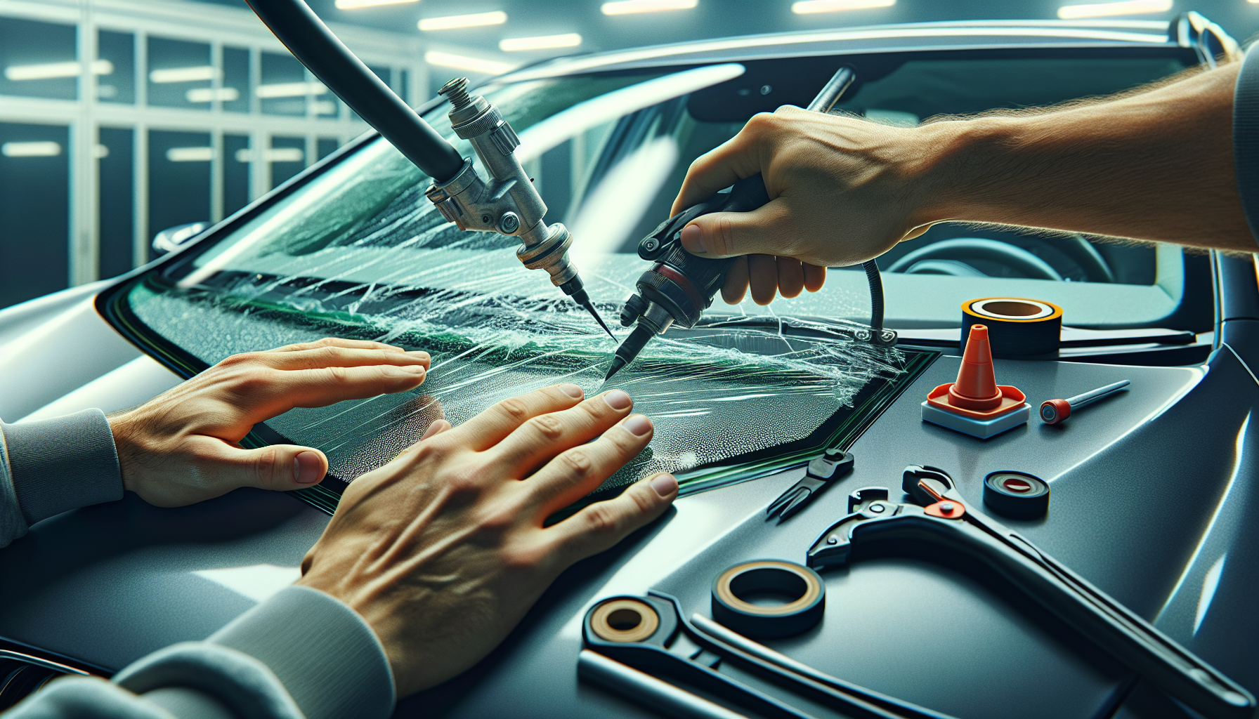 Škoda Octavia windshield replacement - autoglass technician close-up UAE