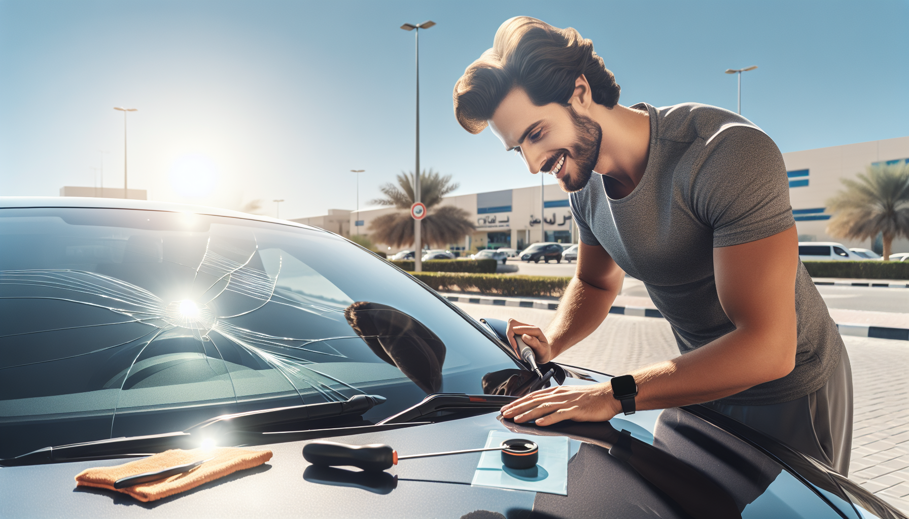 Škoda Octavia windshield replacement - car owner windscreen replacement Dubai