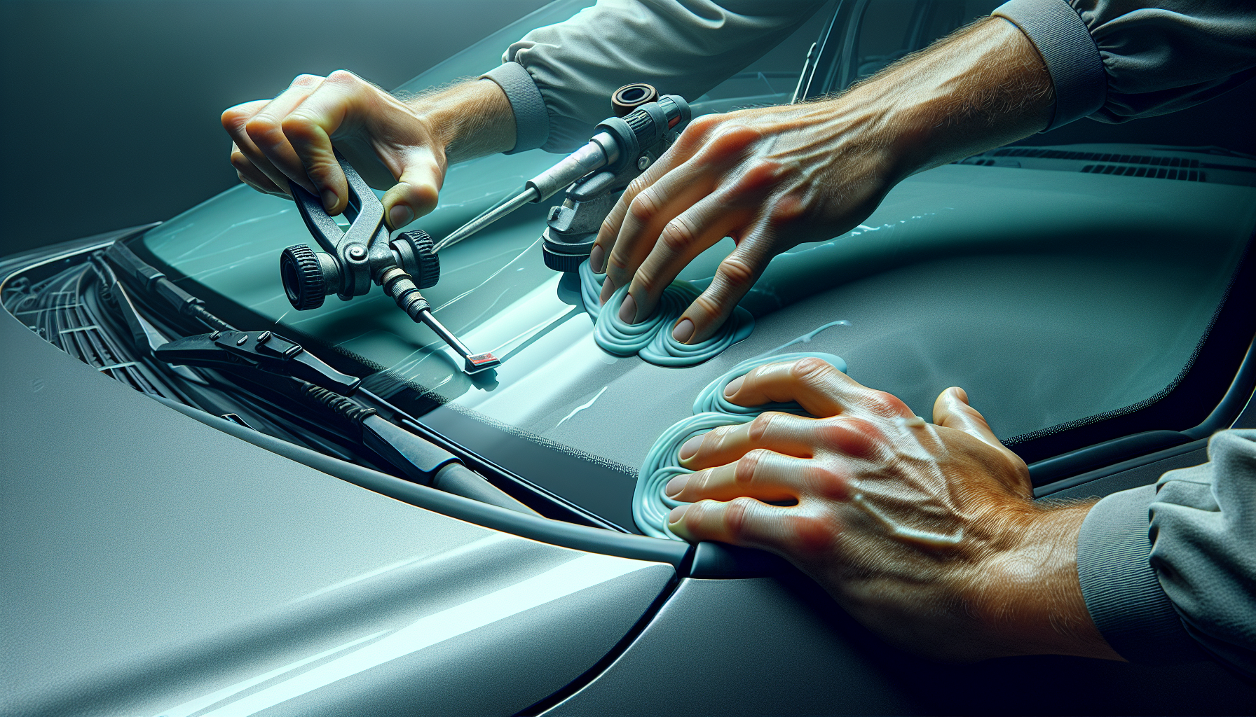 Nissan Qashqai windshield replacement - autoglass technician close-up UAE