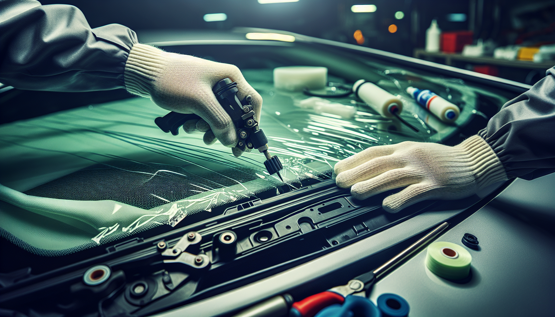 Peugeot 107 windshield replacement - autoglass technician close-up UAE