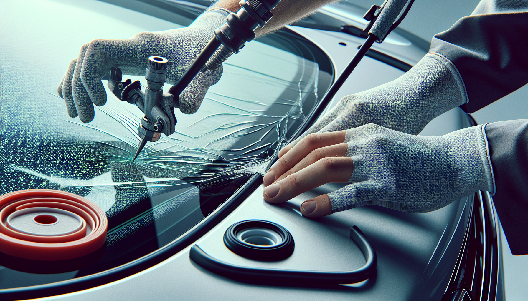Renault Megane windshield replacement - autoglass technician close-up UAE