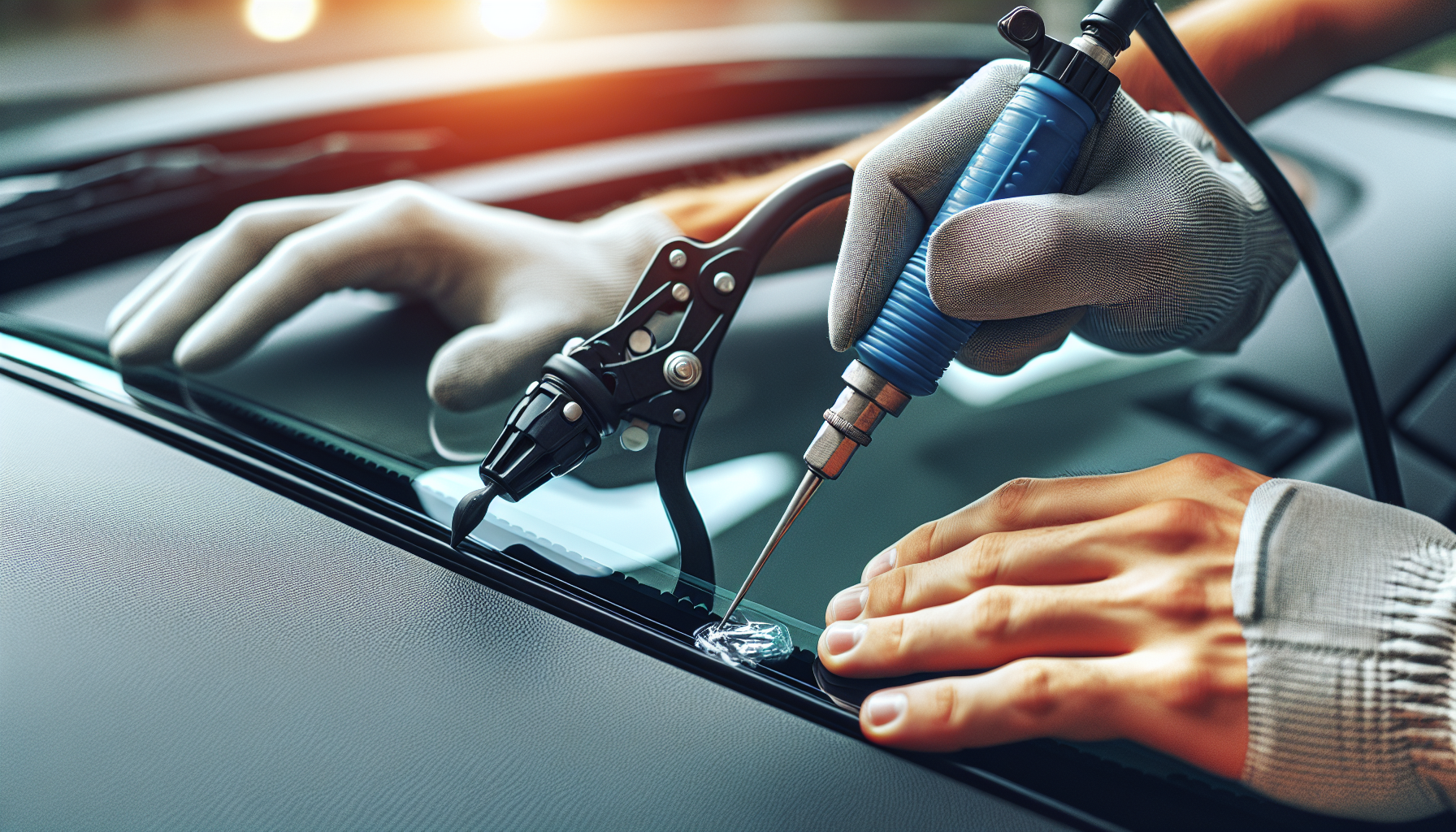 Seat Ibiza windshield replacement - autoglass technician close-up UAE
