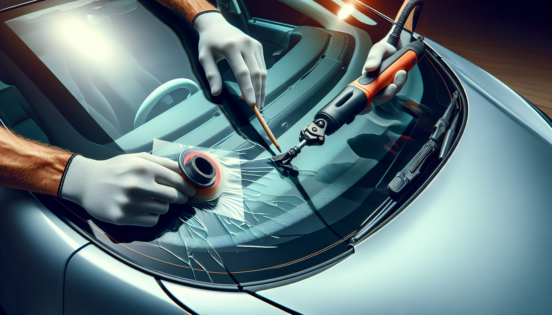 Tesla Model 3 windshield replacement - autoglass technician close-up UAE