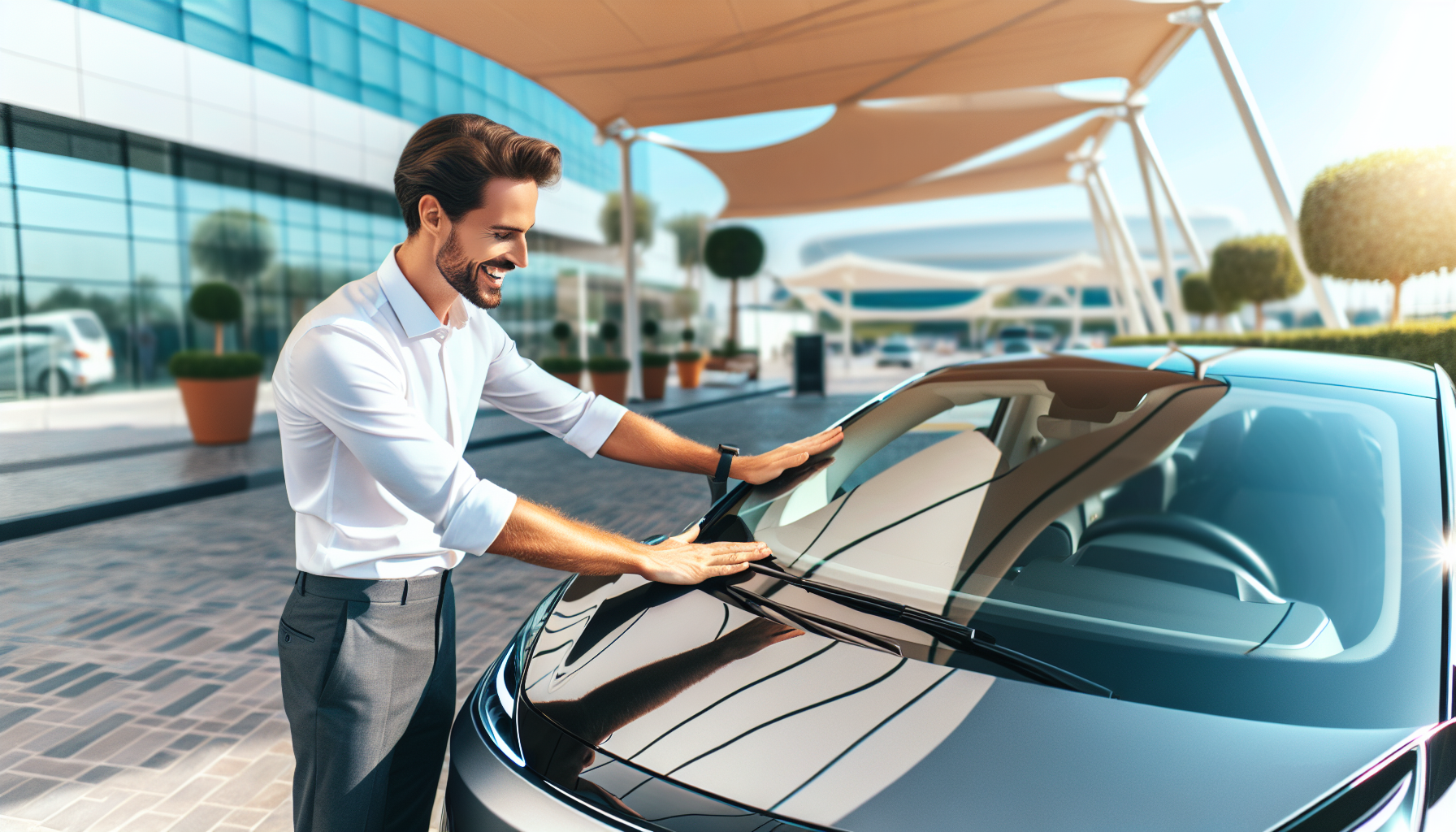Tesla Model S windshield replacement - car owner windscreen replacement Dubai