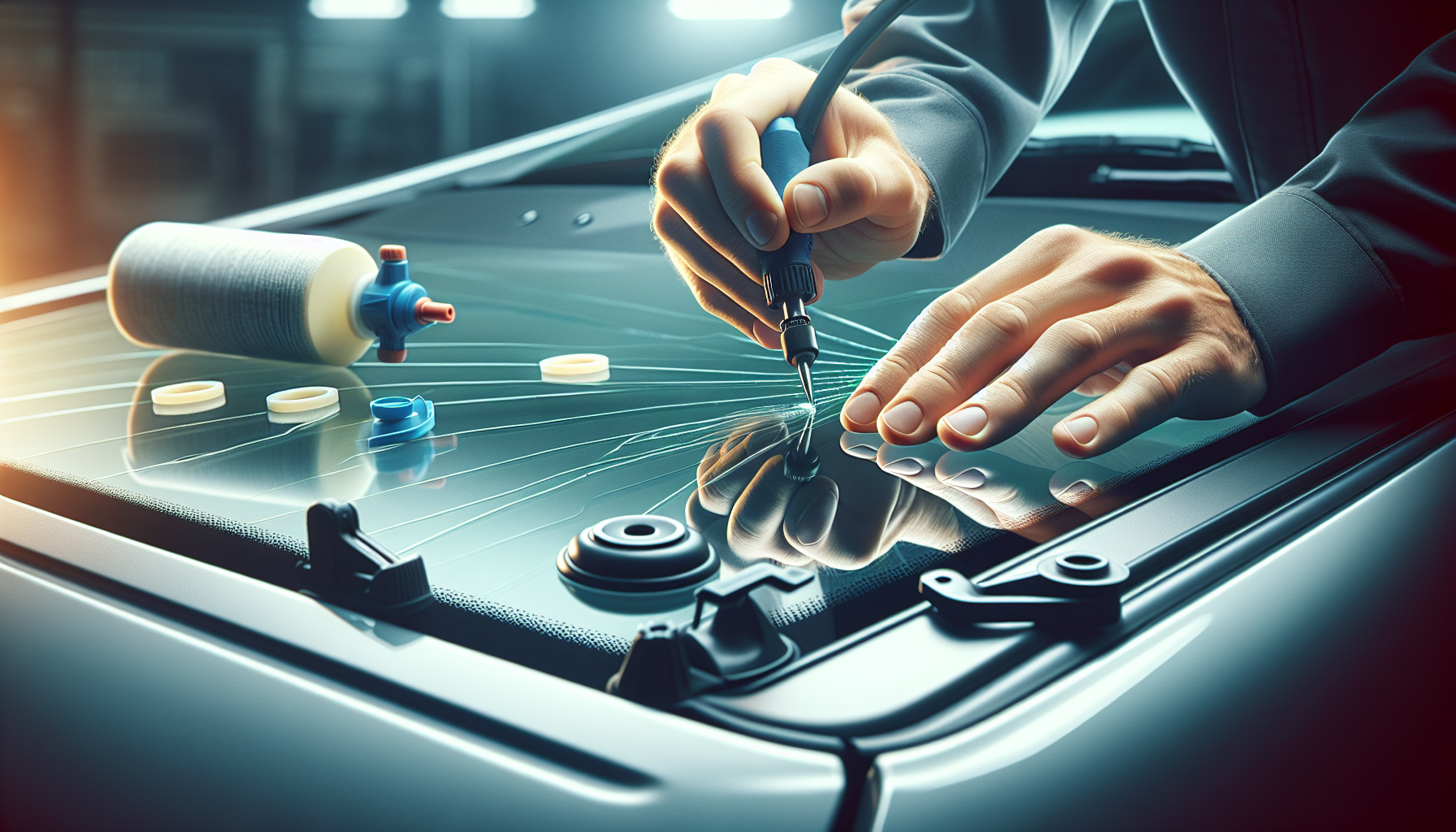 Toyota Aygo windshield replacement - autoglass technician close-up UAE