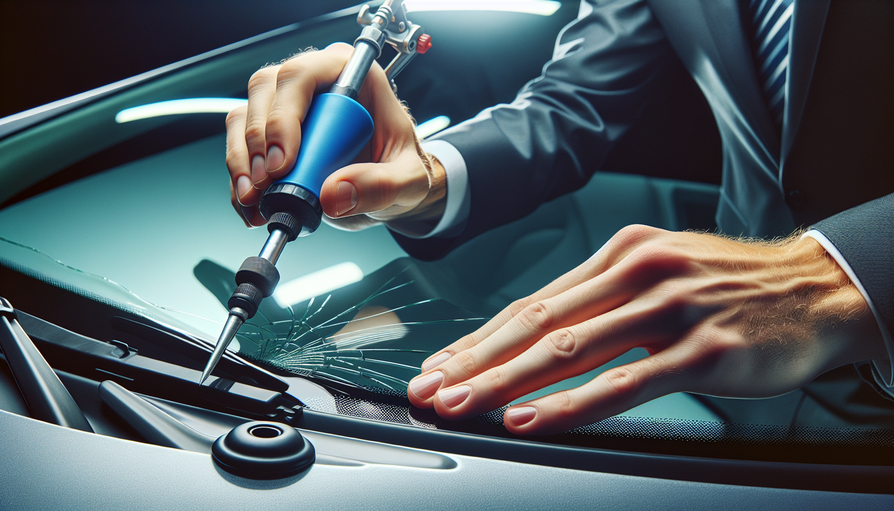 Volkswagen Golf windshield replacement - autoglass technician close-up UAE