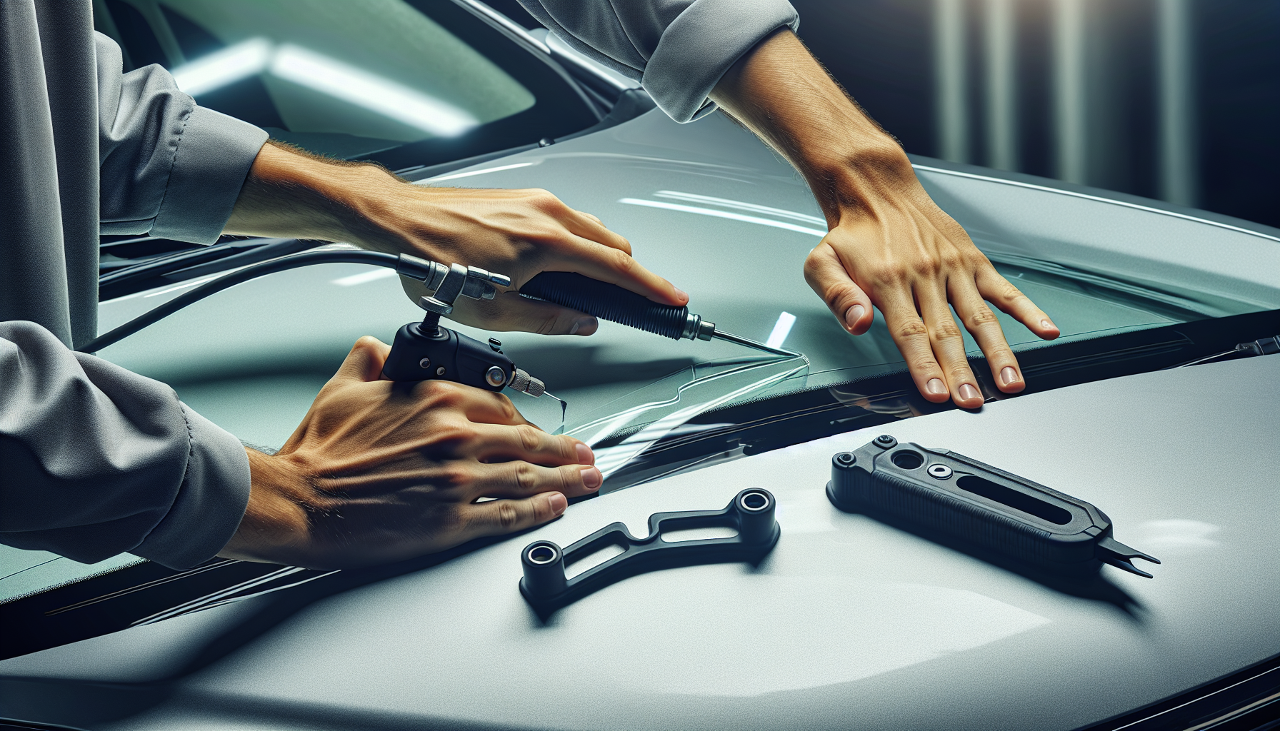 Volkswagen Passat windshield replacement - autoglass technician close-up UAE