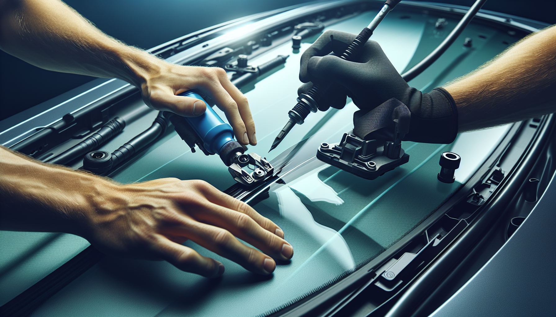 Jetour T2 windshield replacement - autoglass technician close-up UAE